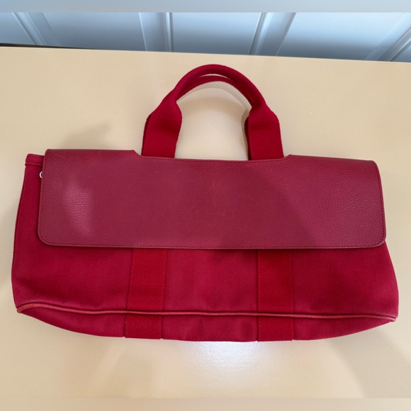 HERMES VINTAGE Valparaiso PM Long Handbag Toile Chevron Red Ladies Handbag - Picture 15 of 16